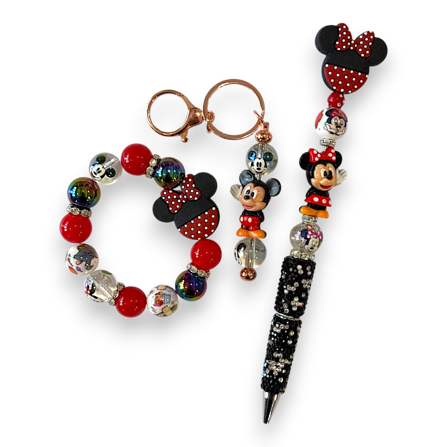 Minnie Mouse Wand with a matching Charmlet bracelet and Mickey keychain