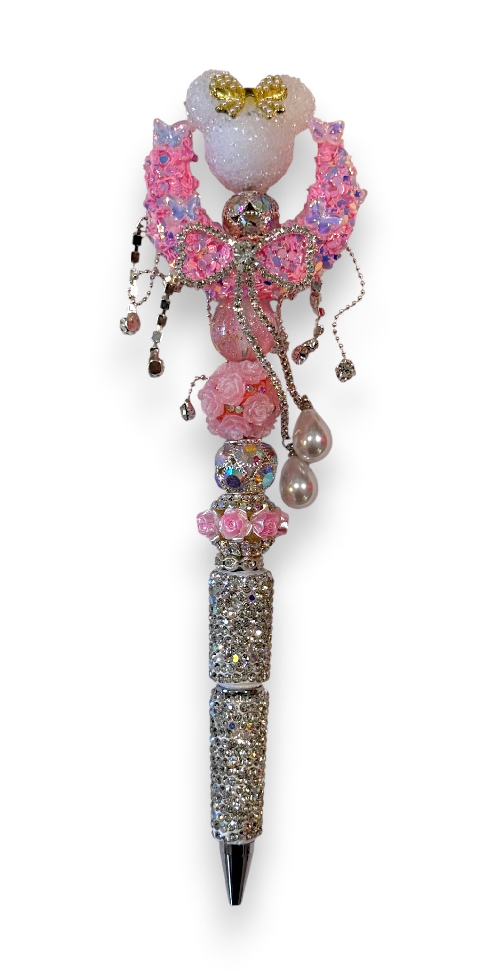 White Crystal Minnie — Gold Bow Wand